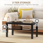 2 Tier Coffee Table, Rectangular Center Table with Storage Shelf for Living Room, Home Office, Black