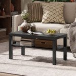 2 Tier Coffee Table, Rectangular Center Table with Storage Shelf for Living Room, Home Office, Black