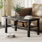 2 Tier Coffee Table, Rectangular Center Table with Storage Shelf for Living Room, Home Office, Black