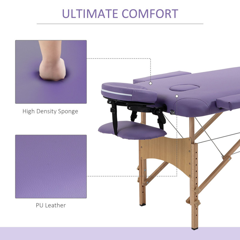 83 Inch Portable Folding Massage Table, Height Adjustable Professional Salon Spa Facial Couch Bed with Free Carrying Case, Headrest, Armrests, Purple