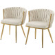 Modern Dining Chairs Set of 2, Velvet-Feel Upholstered Kitchen Chairs with Woven Backrest and Metal Legs, Cream White