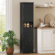 Modern Bathroom Cabinet, Narrow Bathroom Vanities with Open Shelf Drawer Recessed Doors and Adjustable Shelves Black