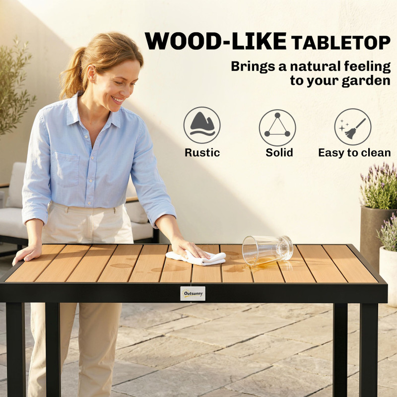Aluminum Outdoor Dining Table for 6, Patio Rectangular Table, 47.2" x 35.4" x 29.1", Natural