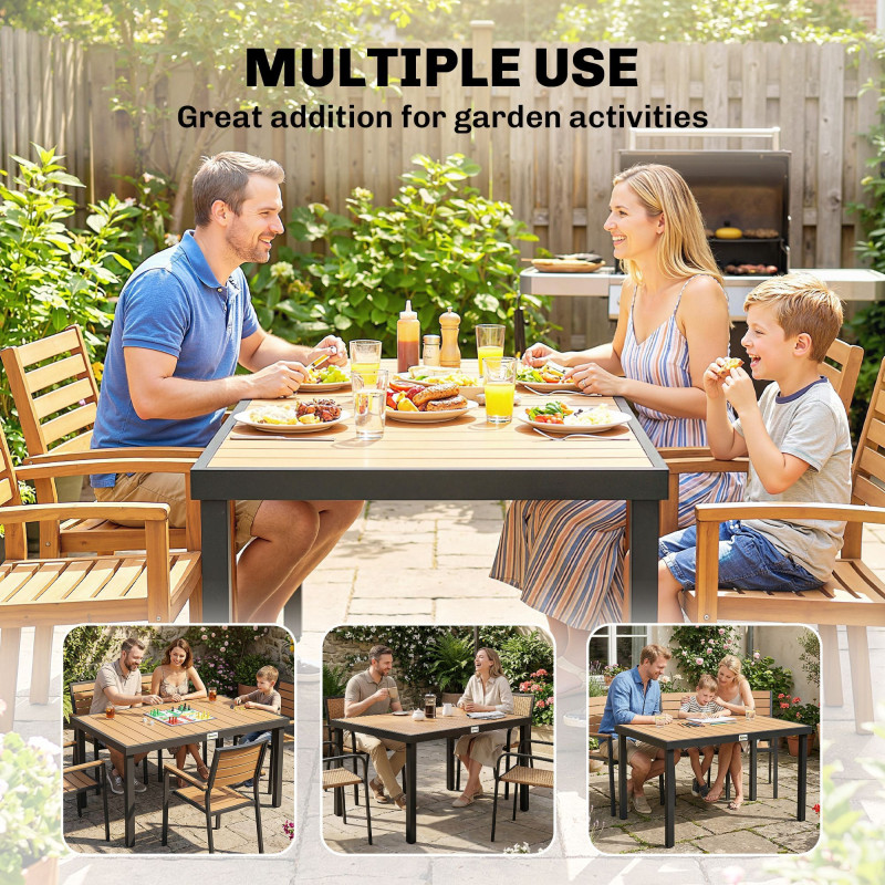 Aluminum Outdoor Dining Table for 6, Patio Rectangular Table, 47.2" x 35.4" x 29.1", Natural
