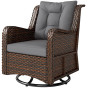 PE Rattan 360° Swivel Patio Chair with Cushion, Dark Grey