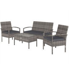 4 Pieces Patio Furniture Set with A Loveseat, Two Armchairs and A Coffee Table, Outdoor Conversation Set, Dark Grey
