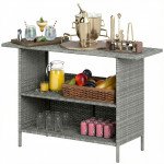 Wicker Outdoor Bar Table, PE Rattan Bar Height Patio Table with 2 Shelves, Steel Frame for Garden, Backyard, Dark Grey