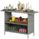 Wicker Outdoor Bar Table, PE Rattan Bar Height Patio Table with 2 Shelves, Steel Frame for Garden, Backyard, Dark Grey