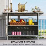 Wicker Outdoor Bar Table, PE Rattan Bar Height Patio Table with 2 Shelves, Steel Frame for Garden, Backyard, Dark Grey