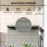 Wicker Outdoor Bar Table, PE Rattan Bar Height Patio Table with 2 Shelves, Steel Frame for Garden, Backyard, Dark Grey
