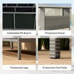 Wicker Outdoor Bar Table, PE Rattan Bar Height Patio Table with 2 Shelves, Steel Frame for Garden, Backyard, Dark Grey