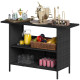 Wicker Outdoor Bar Table, PE Rattan Bar Height Patio Table with 2 Shelves, Steel Frame for Garden, Backyard, Black