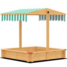 Wooden Sandbox with Cover, Kids Sandbox Outdoor with Adjustable Canopy and Seats for Backyard, Beach, Light Brown