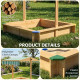 Wooden Sandbox with Cover, Kids Sandbox Outdoor with Adjustable Canopy and Seats for Backyard, Beach, Light Brown