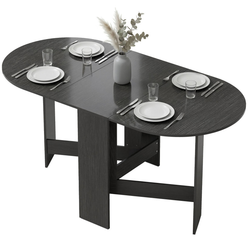 Oval Folding Dining Table, Space Saving Drop Leaf Kitchen Table for Dining Room, Living Room, Black