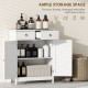 Freestanding Bathroom Floor Cabinet, Organizer Floor Tower with 2 Door, 2 Drawers, Adjustable Shelf, White