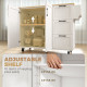 Kitchen Island with Drop Leaf, Rolling Kitchen Cart with Power Outlet, Cabinet, 3 Drawers, Spice Rack, Towel Bar, White