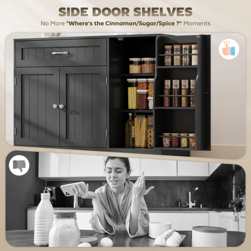 44" Modern Kitchen Storage Cabinet with Drawer, Adjustable Shelves, Small Kitchen Pantry with Door Racks, Black