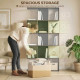 5-Tier Bookshelf, S Shaped Geometric Bookcase with 15 Compartments, Black Wood Grain