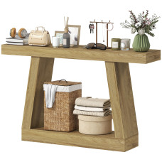 55" Farmhouse Console Table, 2-Tier Entryway Table with Storage for Hallway, Living Room, Behind Couch, Oak