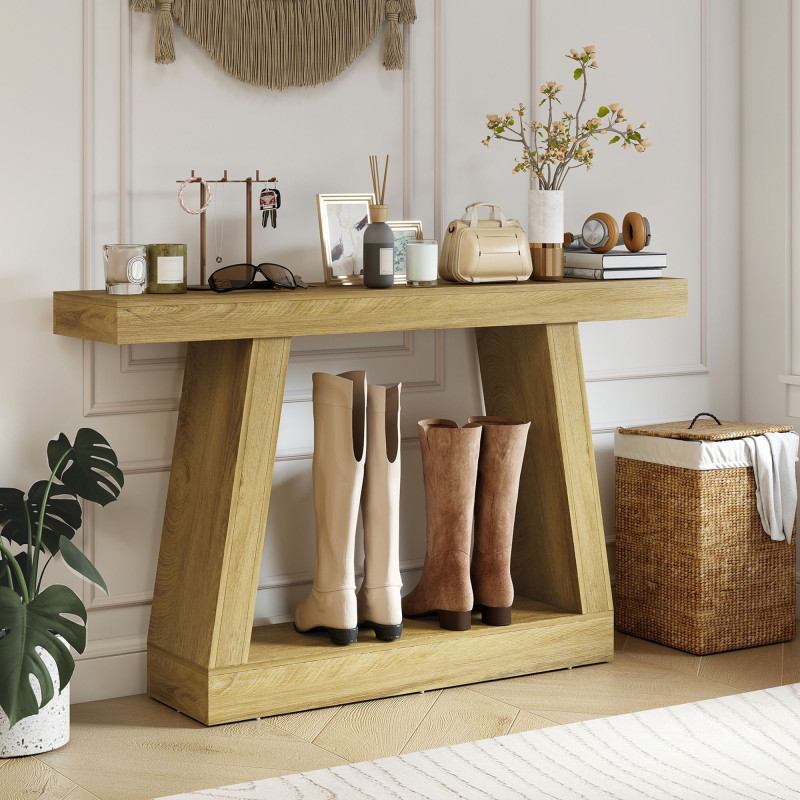 55" Farmhouse Console Table, 2-Tier Entryway Table with Storage for Hallway, Living Room, Behind Couch, Oak