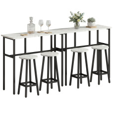 Bar Table Set of 6, Bar Table and Stools for 4, 2 Breakfast Tables and 4 Stools for Living Room, White Marble