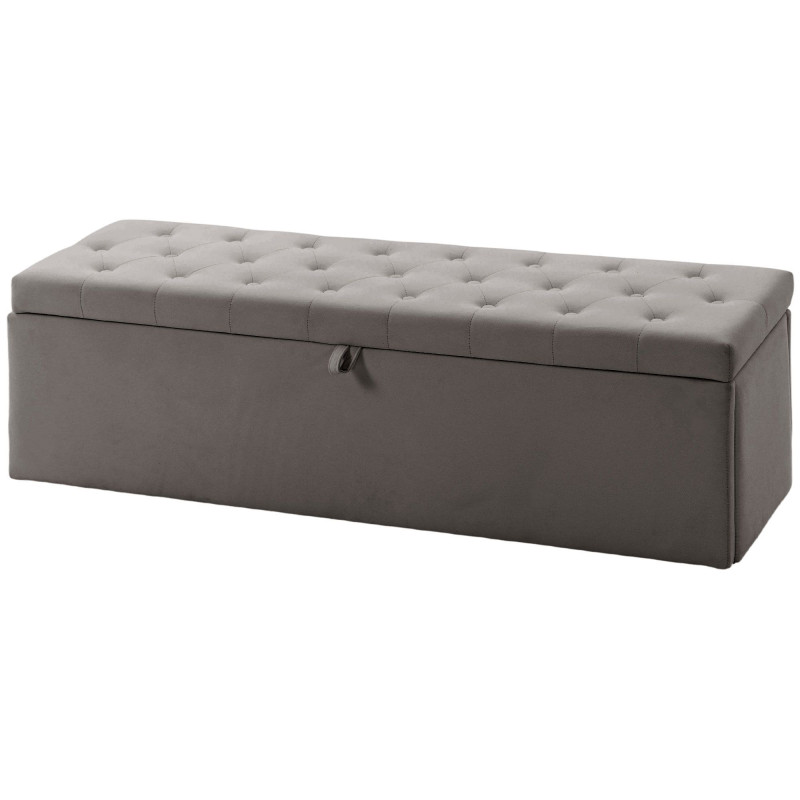 Storage Ottoman, Upholstered Velvet End of Bed Bench, Button Tufted Storage Bench for Bedroom, Living Room, Grey