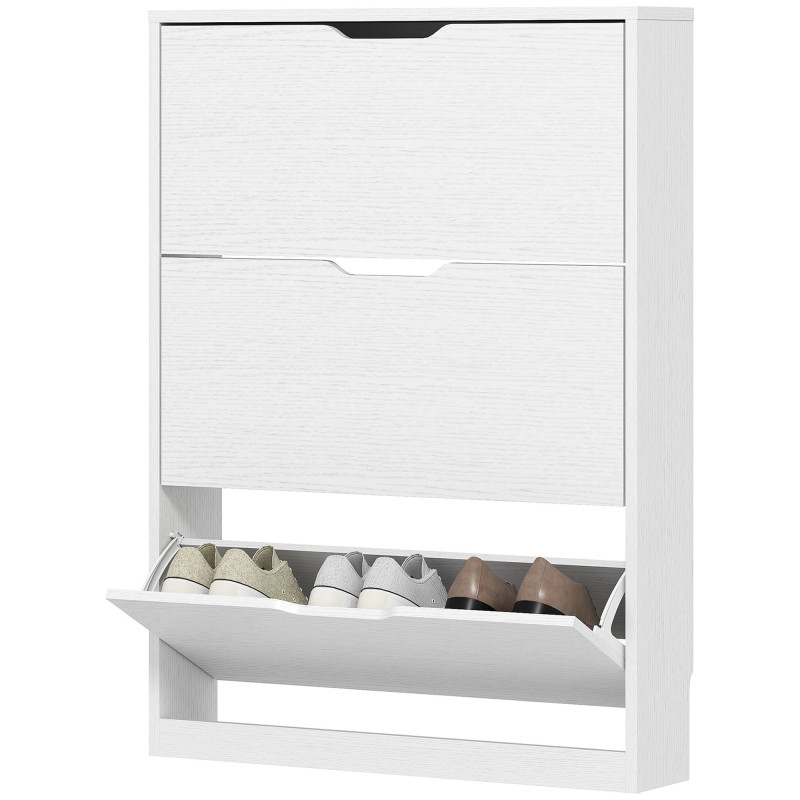 Narrow Shoe Storage Cabinet, Shoe Cabinet with 3 Flip Drawers, 31.5" W x 6.7" D x 42.5" H, White