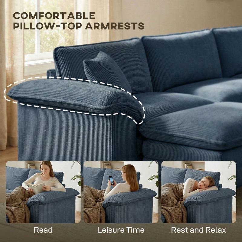 Sectional Sofa, L Shaped Couch with Deep Seat, Movable Ottoman and Pillow-top Armrests, Blue