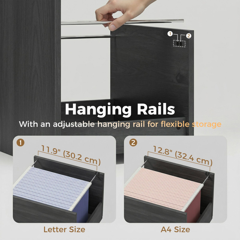 Computer Desk with 3 Drawers, 47" Home Office Desk with Adjustable Hanging Rails for Letter A4 Files, Black