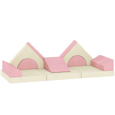 Qaba 12 PCS Modular Kids Play Couch, Child Sectional Sofa for Toddlers, Convertible Foam and Floor Cushion, Pink