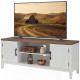 TV Stand for TVs up to 55 Inch, Entertainment Center with 2 Open Shelves, 2 Cabinets, Thick Top, White and Brown