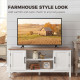 TV Stand for TVs up to 55 Inch, Entertainment Center with 2 Open Shelves, 2 Cabinets, Thick Top, White and Brown