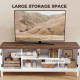 TV Stand for TVs up to 55 Inch, Entertainment Center with 2 Open Shelves, 2 Cabinets, Thick Top, White and Brown