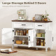 Sideboard Buffet Cabinet, 44" Farmhouse Kitchen Cabinet with 3 Chevron Doors, 2 Drawers and 2 Adjustable Shelves, White