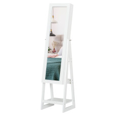 Jewellery Cabinet with Full-Length Mirror, Standing Jewelry Armoire with LED Light, White