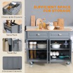 Kitchen Island with Storage, Rolling Kitchen Island with Drop Leaf, Rubber Wood Top and Adjustable Shelves, Grey