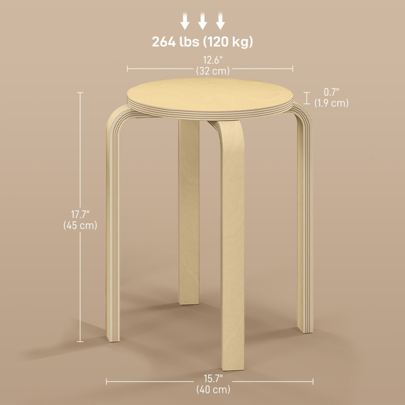 Round Stackable Chairs Set of 6, 18-Inch Backless Stacking Stools for Kitchen, Dining Room, Office, Outdoors