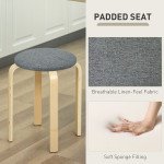 Stackable Wood Stools Set of 4, Stacking Kitchen Stools with Padded Seat for Dining Room, Living Room, Grey