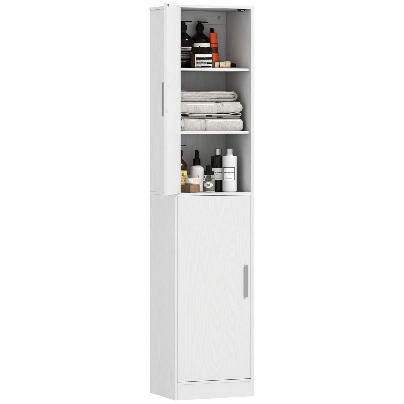 Tall Bathroom Cabinet, Slim 6-Tier Bathroom Floor Cabinet with 2 Doors and 4 Adjustable Shelves, White