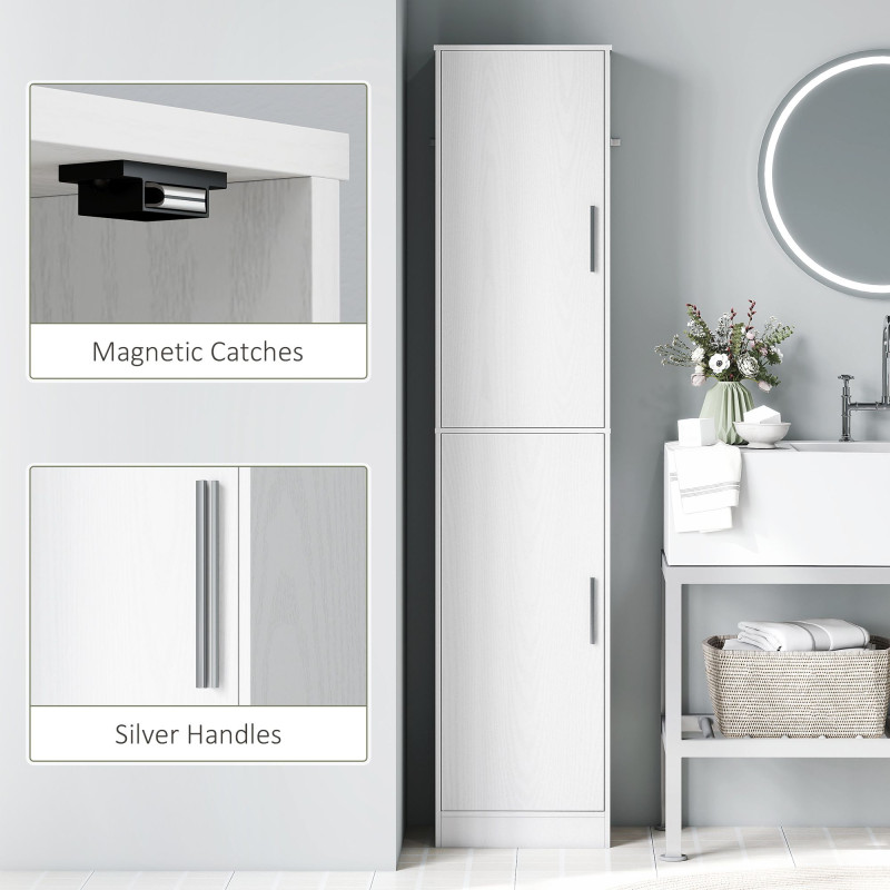 Tall Bathroom Cabinet, Slim 6-Tier Bathroom Floor Cabinet with 2 Doors and 4 Adjustable Shelves, White