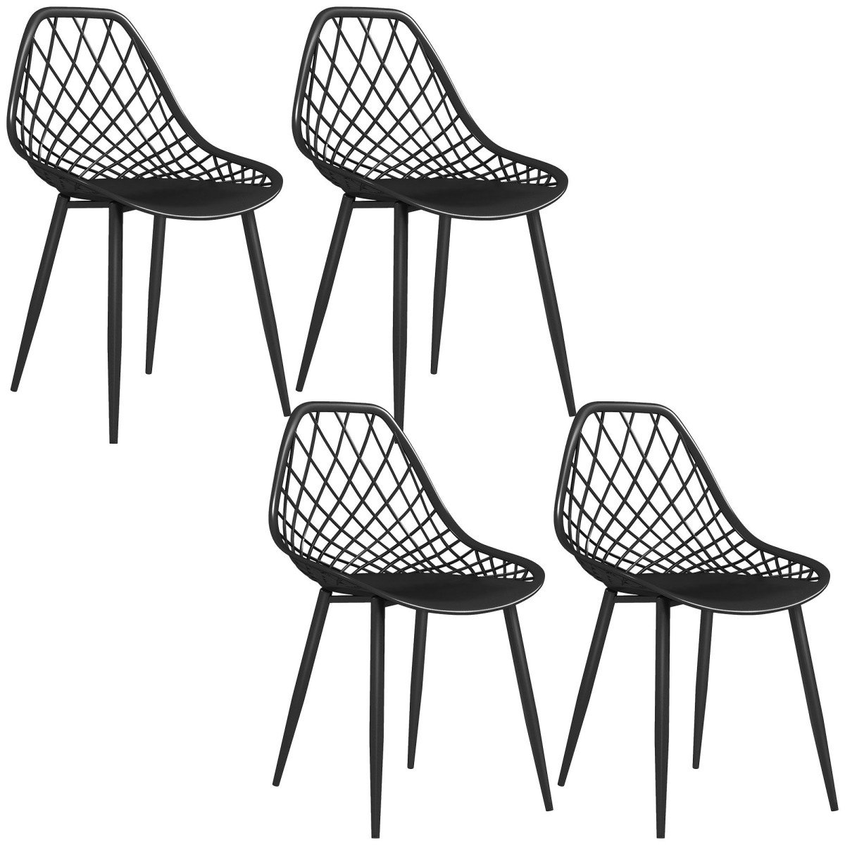 Modern Dining Chairs Set of 4, Plastic Kitchen Chairs with Hollow Backrest and Metal Legs for Living Dining Room, Black