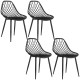 Modern Dining Chairs Set of 4, Plastic Kitchen Chairs with Hollow Backrest and Metal Legs for Living Dining Room, Black