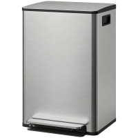Trash Can with Soft-Close Lid, Garbage Can with Removable Inner Bucket for Kitchen 13.2 gal/50 L, Silver