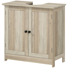 Bathroom Vanity, 24" Pedestal Sink Bathroom Vanity Furniture with 2 Doors and Shelf, Grey Wood Grain