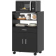Microwave Cart with Wheels, Microwave Stand with Worktop, Open Shelves and Drawer, Storage Cabinet, Black