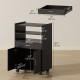 Microwave Cart with Wheels, Microwave Stand with Worktop, Open Shelves and Drawer, Storage Cabinet, Black
