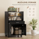 Microwave Cart with Wheels, Microwave Stand with Worktop, Open Shelves and Drawer, Storage Cabinet, Black