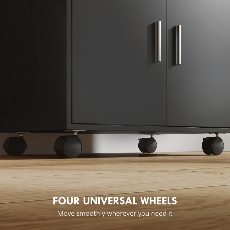 Microwave Cart with Wheels, Microwave Stand with Worktop, Open Shelves and Drawer, Storage Cabinet, Black