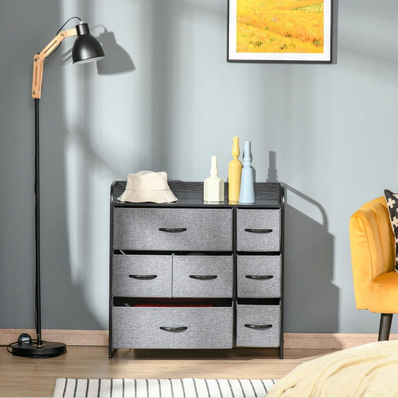 7-Bin Dresser Storage Tower Cabinet Organizer Unit, Easy Pull Fabric Bins with Metal Frame for Bedroom